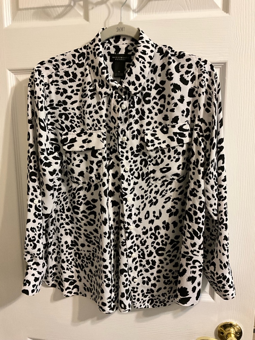 NWOT Investments Black and White Leopard Print Button-Down Shirt